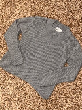 Pact Light Gray Ribbed V-Neck Sweater